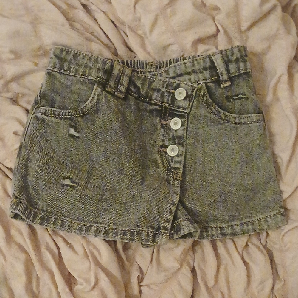 Acid Wash Criss Cross Waistline Denim Skort